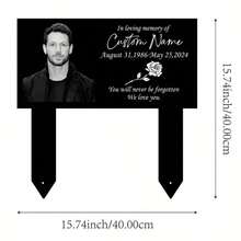 1pc Customizable Memorial Stake - Metal With Colored Photo, Name And Date, For Cemetery Memorial, Personalized Gravestone, Vintage-Style Outdoor Garden Tribute, With Frame And Message, Memorial Day Decoration, Weatherproof, Sympathy Gift - Black - View 7