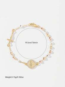 1pc Handmade Rosary Religious Virgin Mary Bracelet, Suitable For Ladies. Daily Holiday Wear/Decoration/Gift/Gold Bracelet/Religious Jewelry. - Yellow Gold - View 2