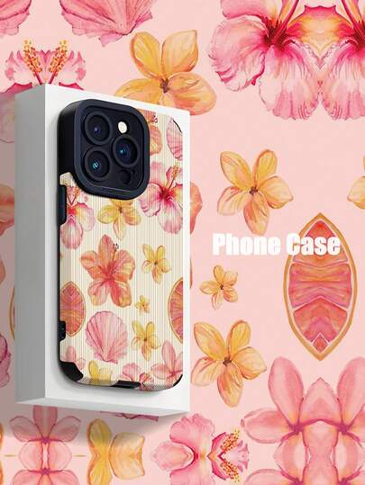 1pc Fresh Pink Flower Pattern Soft Padded Shock-Proof Phone Case Compatible With Apple & 15/15PLUS/15PRO/15PROMAX Waterproof Anti-Fall Scratch Resistant
