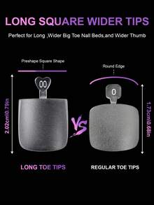 550/600 Pcs Transparent Square Shape Longer And Wider Square Toenails Matte Full Cover Large Toenail Tips With Pre-Shaped For Easy Sizing Fit For Women And Men Decor The Break Nails - Clear - View 4