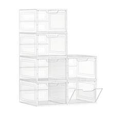 SONGMICS Boîtes à Chaussures, Lot de 6, avec Porte, Rangement de Chaussure en Plastique, Empilable, Montage Facile, 34 x 25 x 18,4 cm, Jusqu'à la Pointure 44, Blanc Transparent - Transparent - Voir 2