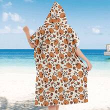 1pc Digital Printed Pattern Ultra-Fine Fiber Hooded Bath Towel, Suitable For Bathing, Swimming Pool, Travel Items, Festival Gifts