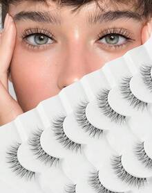 Natural False Eyelashes Clear Band Lashes Natural Look Jiocolor Wispy Faux Mink Lashes Demi-Wispies Fake Lahes 12MM 7 Pairs Wispy Dream(7mm-12mm) - Giấc mơ mỏng manh (7mm-12mm) - Xem 1