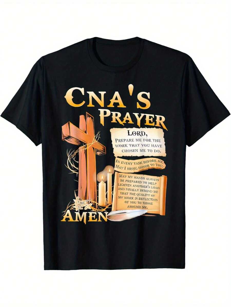 [Camiseta de Oración de Trabajo Confiado por el Señor] Oración CNA, Amén, Señor, Prepárame para hacer el Trabajo que Me has Encomendado Camiseta - Negro - Ver 1