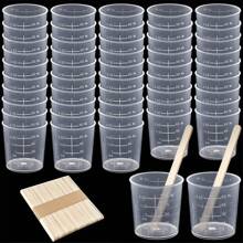 60 Ml 2 Oz/Set And 30 Ml 1 Oz/Set Plastic Graduated Cups Clear Epoxy Mixing Cups With 50 Wood Craft Sticks For Resins, Epoxies, Stains, Mixed Paints 10pcs/1set 50PCs/1SET