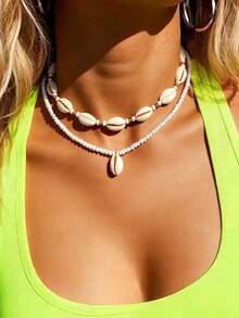 2pcs/Set Bohemian Shell Beaded Necklace, Suitable For Beach Party, Travel & Vacation, Girlfriend Gift - Shell Necklace - View 1
