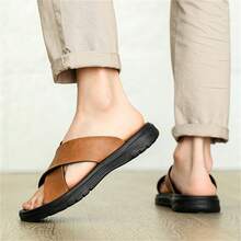 男士时尚高品质透气凉鞋，厚底防滑交叉绑带夏季户外沙滩拖鞋