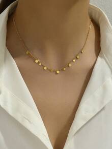 1 件 18K 镀金不锈钢简约多圈吊坠颈链，女士时尚珠宝，日常佩戴和礼物