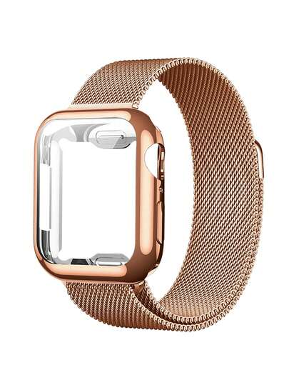 2 件套：玫瑰金不锈钢网眼透气舒适磁扣可调节金属带和 TPU 软质材料屏幕保护膜，全面防止划痕和灰尘，适用于 Ultra 3 2 1 系列 S10 S9 S8 S7 S6 S5 S4 S3 S2 S1，38 毫米 40 毫米 41 毫米 42 毫米 44 毫米 46 毫米 45 毫米 49 毫米，男女时尚新款