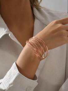 Pulsera de mujer de múltiples capas con línea cruzada, joyería de brazalete ancho ajustable de moda para adolescentes