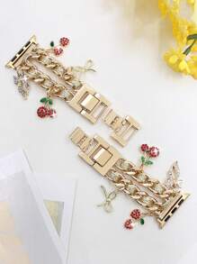 1pc Cute Rhinestone Cherry Dow Zinc Alloy Gold Strap Compatible With Apple Watch 38mm 40mm 41mm 42mm 44mm 45mm 49mm (S10 42)Mm(S10 46)Mm, Fashionable Simple Women's Metal Wrist Strap Compatible With Watch Series Ultra 2 S10 SE 9 8 7 SE 6 5 4 3 2 1,Fashionable Women's Watch Strap,Smart Watch Strap/Band,Smart Watch Accessories,Valentine's Day/Mother's Day/Daily/Holiday Gift