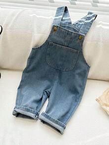 Toddler/Kids Denim Bib Overalls, Boys/Girls Casual Suspender Pants With Pockets, Simple Korean Style For Spring/Autumn