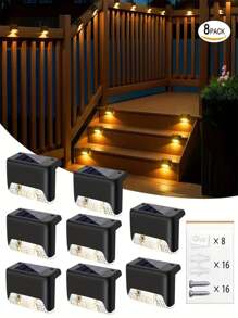 8 Pack Solar Deck Lights Outdoor Solar Step Lights Led Solar Lights For Outdoor Stairs, Step, Fence, Yard, Patio, Tap Lights, And Pathway