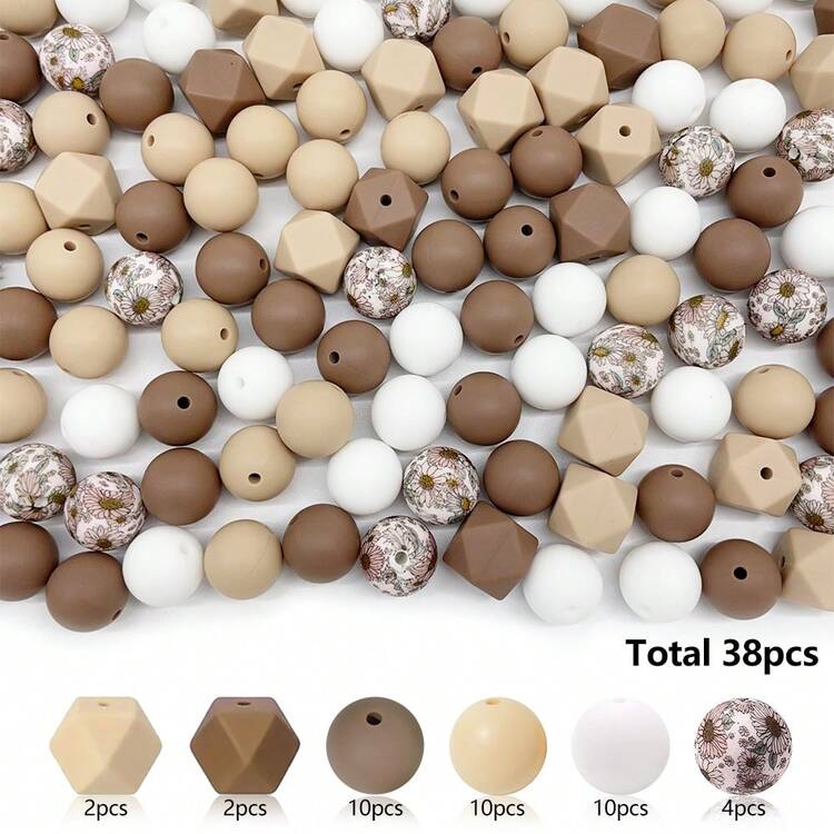 38pcs Silicone Bead Set, Assorted Shapes & Colors, DIY Craft Supply For Keychains, Bracelets, Phone Charms, Necklace Jewelry Making Accessories - Silicone Beads and Hexagonal Series - View 17