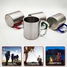 200Ml Taza de Acero Inoxidable Camping Viaje Gancho de Mosquetón Asa Taza de Agua Picnic Viaje al Aire Libre Caminata Taza Portátil - Verde - Ver 8