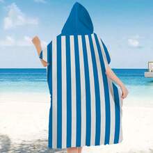 1pc Striped Printed Wearable Hooded Robe - Super Soft Microfiber Cartoon Beach Pattern, Suitable For Boys, Girls, Couples As Beach & Home Decor, Couple Capes | Microfiber Bath Robe - Multicolor - View 14