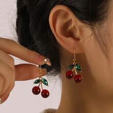 1 Pair Romantic Cherry Fruit Drop Earrings, Suitable For Daily Wear - Red - View 4