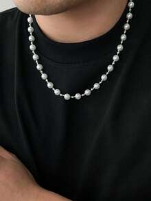 1 件手工制作的珍珠和玻璃珠匹配的男女通用项链 - 白色 - 查看 8