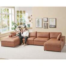 114" L-Shaped Modular Sectional Sofa – 4-Seat Oversized Cloud Couch With Down Feather Fill, Chaise, And Ottoman For Living Room - 棕色 - 查看 9