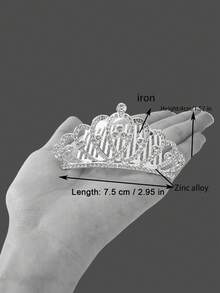1pc Silver Elegant Princess Headpiece Hair Accessories Headband Hair Comb, Women European&American Masquerade Crown Tiara, Alloy Crystal Bridal Wedding Party Birthday Cosplay Decor - Silver - View 6