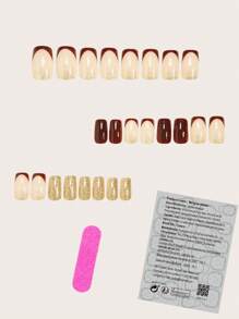24 Peças Conjunto de Unhas Postiças Curtas de Formato Quadrado para Outono e Inverno, com Flores Elegantes em Rosa Quente e Folha de Ouro Brilhante, Encaixam Perfeitamente no Kit de Unhas Falsas de Cobertura Total, Inclui 1 Peça Folha de Adesivos e 1 Peça Lixa Pequena, para Uso Diário, Escritório, Festa em Casa, Acessórios de Joias Falsas para Mulheres, Pontas de Unhas Falsas 1 Peça Faixa de Lixa, Envio Aleatório de Gel Gelatina