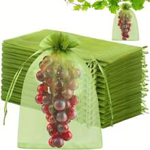 20pcs Reusable Drawstring Mesh Produce Bags, Lightweight Breathable Fruit & Vegetable Protection Cover For Grape, Apple, Pomelo, Multi-Purpose Gardening Anti-Insect Bags, Wedding Party Gift Packaging, Decorative Bags With Ribbons