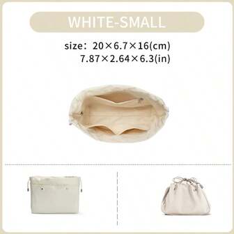 White, More Soft, Suitable For Bucket Bag, The Inner Bag, The Mini Bag, The Middle Bag, The Storage Lining Bag, The Double Drawstring Nylon Waterproof Bag, Large Capacity Accessories For Bags, Picotin 15/18/22 Bag Insert, Bags Organizer, Purse Organizer Insert, Lightweight And Soft Touch Bag-In-Bag