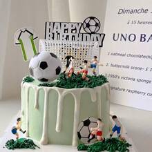 9 件套塑料足球运动员足球蛋糕装饰，足球生日派对蛋糕装饰，足球队模型 - 軍綠色 - 查看 3