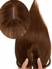 女士优雅手工假发，全真人发质，轻盈无缝，蓬松度增强器，隐形皇冠接发，适用于稀疏头发，直发造型，通用，女士稀疏人发假发，自然直发造型，增加蓬松度，遮盖白发 - S2 - 查看 4