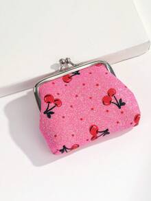 1pc Women's Fruit Pattern Coin Purse Cherry Print Snap Closure Mini Fresh & Cute Wallet For Women Wallet Mini Wallet Purse Wallet Wallet Coin Wallet - Hot Pink - View 3