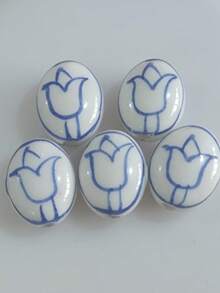 1/5 Pairs Hand-Painted Tulip Ceramic Vintage Beads, Handmade DIY Bead Jewelry, Accessories (Watercolor Floral Design) - Multicolor - View 4
