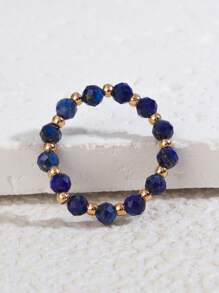 1pc European Style Jewelry, Natural Beryl Carved Beaded Elastic Ring For Women
