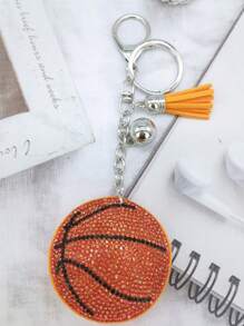 Llavero con decoración de baloncesto con strass, mini borla con decoración de moda para bolso
