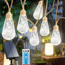 1pc Solar Powered Fairy String Lights, Solar Powered Vintage Gourd Rope Lights With 16 Bulbs, 8 Illumination Modes, Waterproof String Lights For Outdoor Patio, Balcony, Fence, Garden, Christmas Decor