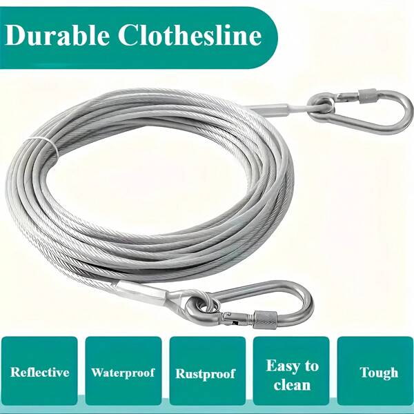 10 m/32,8 ft Corde à linge en acier inoxydable, design portable pour le lavage intérieur/extérieur, le camping, la salle de bain et le dortoir, un choix idéal