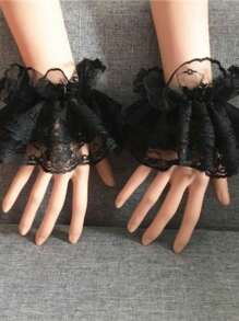 1 Pair Lolita Style Lace Ruffled Wrist Gloves Women Party Dress Accessories Fingerless Black White Lace Wrist Sleeves Cuff Decor Gloves