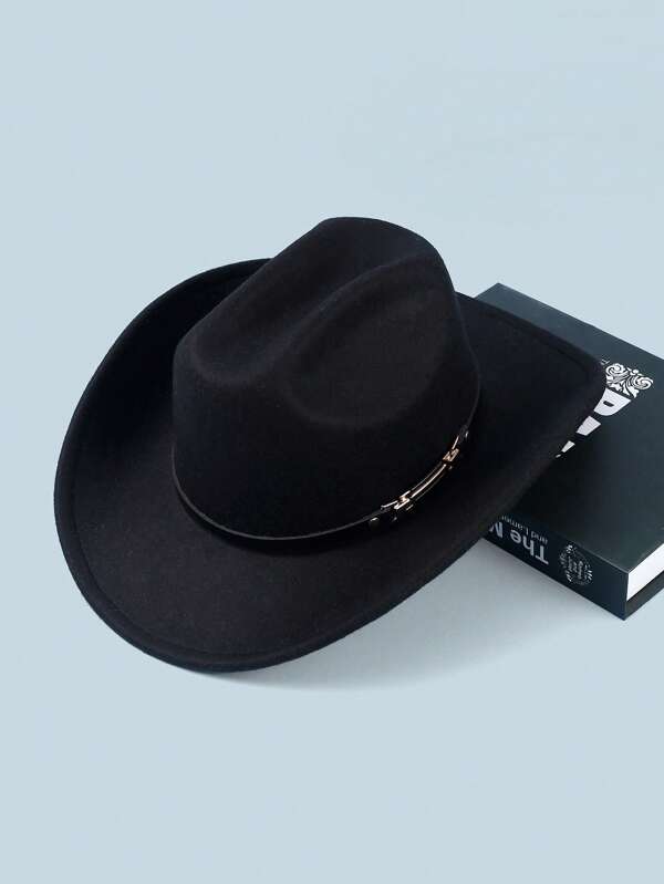 1 pieza Sombrero de vaquero de fieltro de unicolor unisex, sombrero de vaquera con hebilla de cinturón de moda, regalo original y versátil para damas solteras, adecuado para fiestas con temática vaquera, compromisos, graduaciones, actuaciones, celebraciones festivas, festivales de música