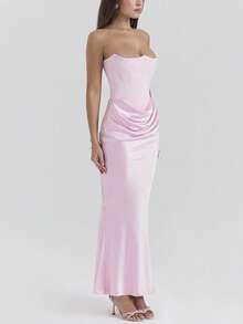 露背修身鸡尾酒会礼服 - 粉色 - 查看 2