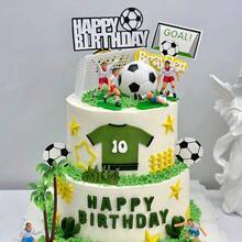 9 件套塑料足球运动员足球蛋糕装饰，足球生日派对蛋糕装饰，足球队模型 - 軍綠色 - 查看 5