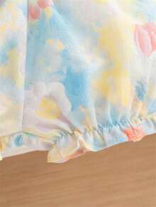Set de 2 piezas de conjunto casual de vacaciones para niña bebé con top sin mangas con decoración de flor en la espalda y lazo y shorts - Multicolor - Ver 7