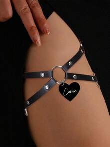 1pc Custom Personalized Text Heart Star Butterfly Round Ring Leg Garter, Dark Grunge Style Street Fashion, Birthday Gift - Black - View 10