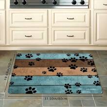 1pc Creative Modern Wood Grain & Dog Paw Print Funny Pattern Bath Mat, Soft Anti-Slip Water-Absorbent Washable Cartoon Healing Carpet, Rectangle Low-Pile Area Rug For Living Room, Bedroom, Kitchen, Laundry Room, Bathroom