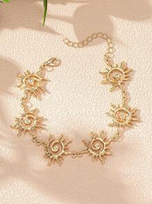 1 Pc Golden Color Spiral Sunburst Anklet For Women , Summer Foot Jewelry ,Beachy Style Foot Ankle Bracelet