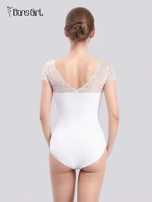 DonsGirl 1pc Women V-Neck Lace Short Sleeve Leotard, Ballet/Contemporary Dance/Classical Dance/Yoga/Gymnastics Jumpsuit - 白色 - 查看 3