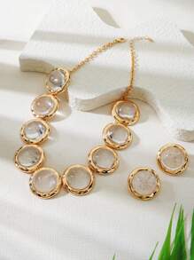 Set de joyas con collares y aretes con incrustaciones de círculos geométricos de acrílico, estilo metálico, joyas geométricas, joyas de uso diario, accesorios de moda, regalo festivo, joyas de fiesta