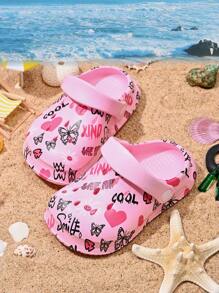 1 Pair Girls Comfortable Fashion Casual Lightweight Cute Cartoon Printed Breathable Beach Sandals, Suitable For Summer