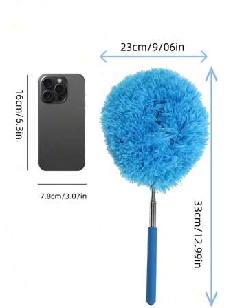 1pc Microfiber Ceiling Fan Duster - Extends Up To 12 Ft, Blue, Long-Handled, Dust-Locking, Reusable, And Machine Washable Cleaner Brush For Effortless Cleaning