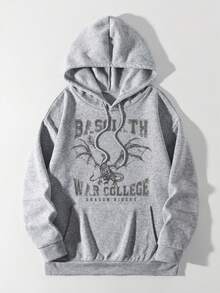 女士休闲第四翼印花连帽长袖运动衫 - 灰色 - 查看 3