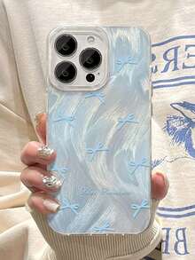 Bow-Knot New Creative Feather & Bow Decor Phone Case Compatible With Apple 16 Series Waterproof Shockproof Anti-Fall Scratch Resistant - Blue - View 3