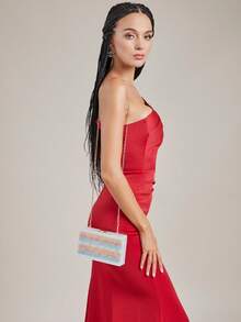 Minimalist Acrylic Patchwork Striped Pouch, Practical & Multi-Functional - 彩色 - 查看 6